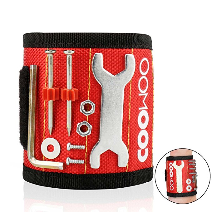 COOWOO Magnetic Wristband Tools Belts with Super Strong Magnets for Holding Screws, Nails, Drill Bits - Best Unique Tool Gift for Men, DIY Handyman, Father/Dad, Husband, Boyfriend, Him, Women (Red)