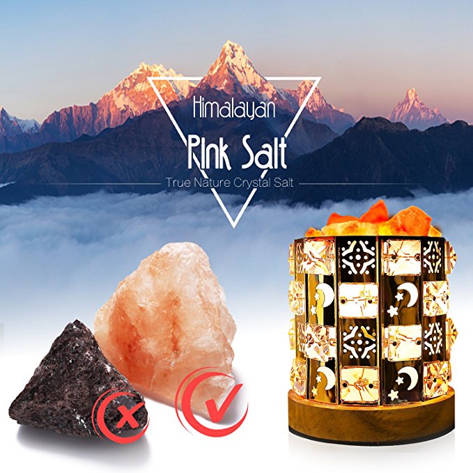 Decolighting Himalayan Salt Lamp, Natural Salt Lamp Salt Crystal Chunks in Acrylic Diamond Cylinder with Wood Base, Bulb and Dimmer Control for Christmas Gift and Home Decorations. [energy class a+++]