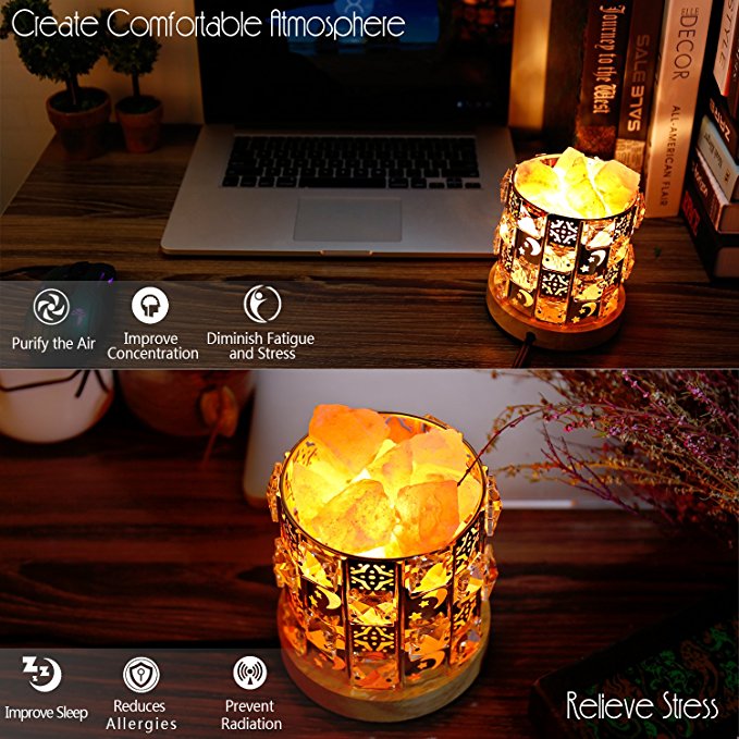 Decolighting Himalayan Salt Lamp, Natural Salt Lamp Salt Crystal Chunks in Acrylic Diamond Cylinder with Wood Base, Bulb and Dimmer Control for Christmas Gift and Home Decorations. [energy class a+++]