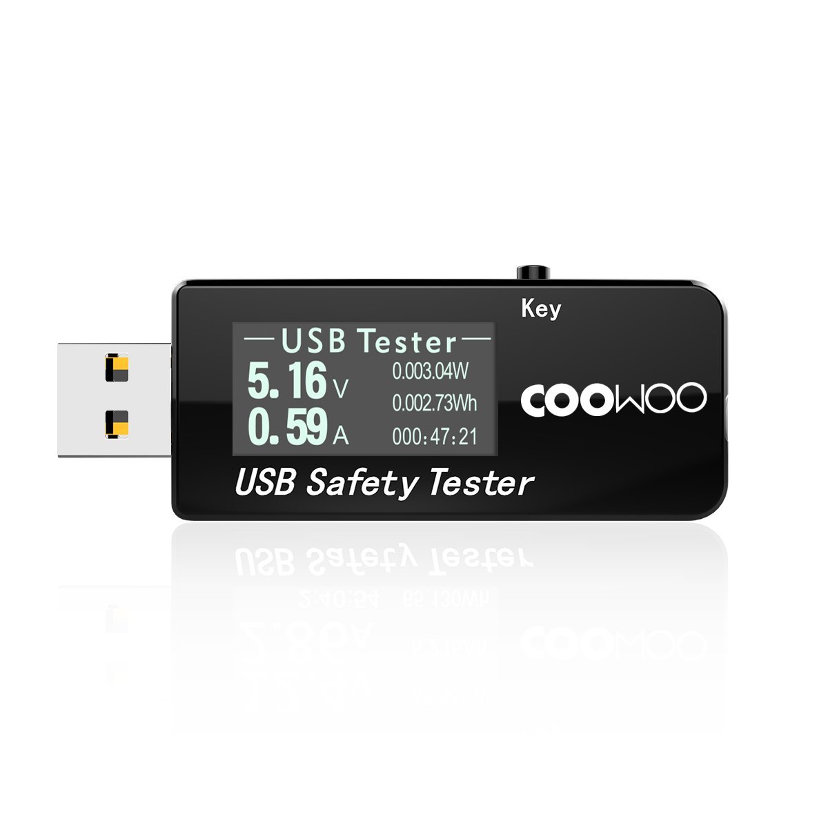 COOWOO USB Digital Power Meter Tester Multimeter Current and Voltage Monitor, DC 5.1A 30V Amp Voltage Power Meter, Test Speed of Chargers, Cables, Capacity of Power Banks-Black