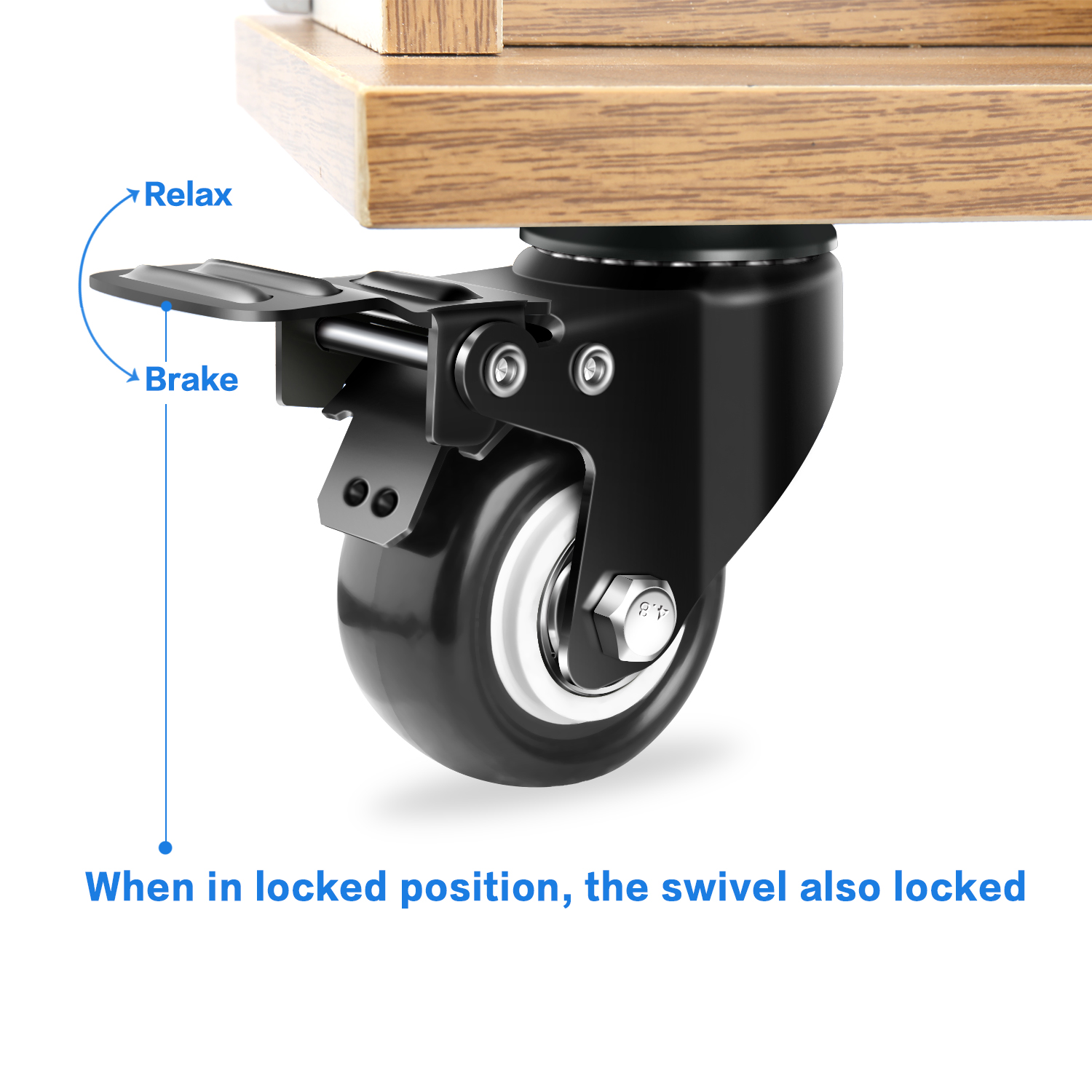 2" Swivel Caster Wheels with Safety Dual Locking and Polyurethane Foam No Noise Wheels, Heavy Duty - 150 Lbs Per Caster (Pack of 4)