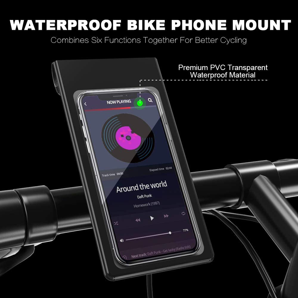 Lightingalways Waterproof Bike & Motorbike Phone Mount, Universal Fit Bike Phone Holder Cycling Handlebar Bag Phone Holder Bag with 360° Rotation for Any Smartphone up to 6.5''(16.5CM)
