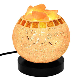 Himalayan Salt Lamp, Natural Crystal Salt Lamp Salt Chunks in Glass Bowl with Wood Base, Bulb and Dimmer Control for Christmas Gift and Home Decorations. [energy class a+++]
