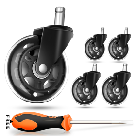 COOWOO Office Chair Caster Wheels (Set of 5) - Safe for All Floors Including Hardwood- Rollerblade Style w/ Universal Fit-Free Screwdriver - 650 lbs Total Capacity